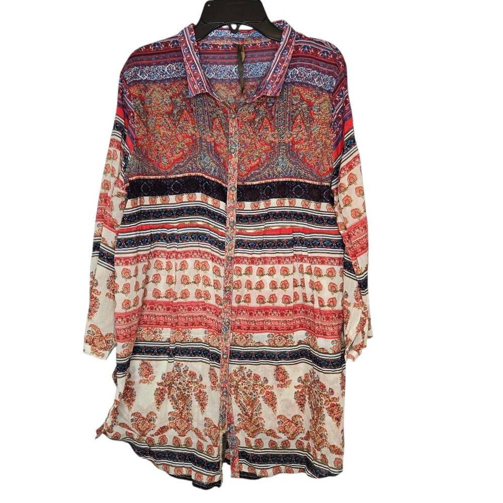 Aratta Silent Journey Paisley Print Button Front Tunic Blouse Top Boho Large‎